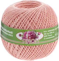 Нитки для вязания 'Пион' (70% хлопок, 30% вискоза 50 г., 200 м) бл. розовый 1 к.  - фото 101203