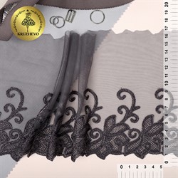 Кружево вышивка на сетке (левая) 170 мм  цвет мокрый асфальт  1м  - фото 101923