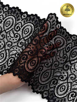 Кружево-стрейч 180 мм цвет 003 черный 1 м    - фото 107045