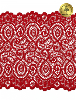 Кружево-стрейч 180 мм цвет красный. 1 м - фото 107053