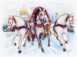 Рисунок на канве "Тройка лошадей" 37х49  "Матренин Посад"  - фото 86011