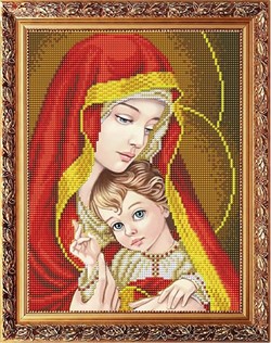 Рисунок на габардине "Богородица с младенцем в красном" 20х25 см  "Славяночка" - фото 99702