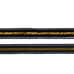 Лента бархатная 10 мм  цвет черный-золото 1 м 