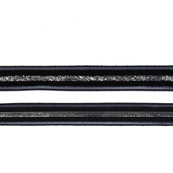 Лента бархатная 10 мм  цвет черный-серебро 1 м 
